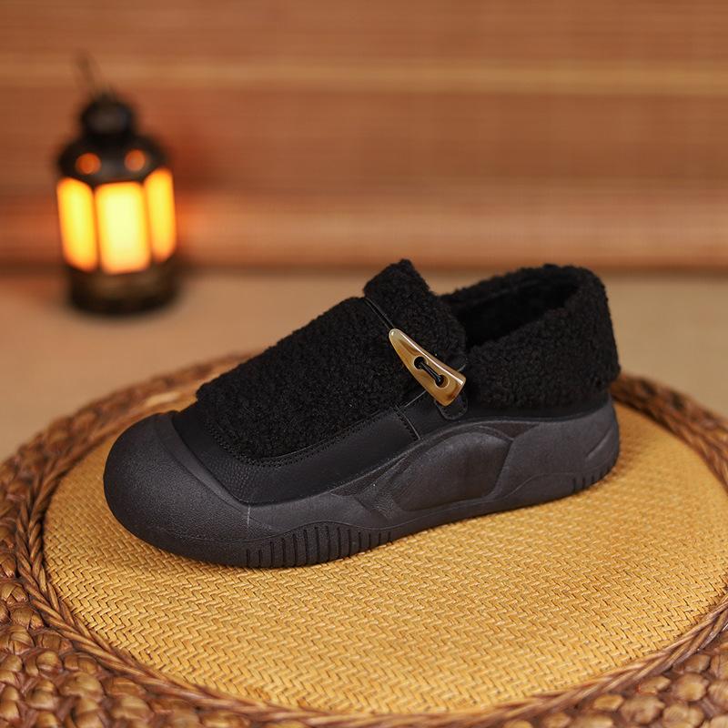 Color matching thick-soled lamb wool shoes women's new autumn and winter outer wear velvet warm cotton shoes one pedal casual loafers