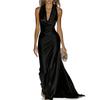 Europa und Amerika 2026 Sommer Hals Satin Abendkleid Langes Kleid Tiefer V-Ausschnitt Rückenfrei Elegant Party Brautjungfernkleid