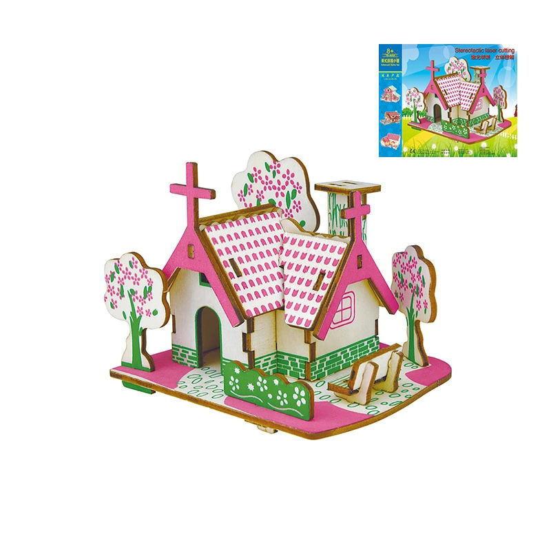 3D Wooden Puzzle Jigsaw House Villa Architectural Models DIY Assembled Combination Kids Handmade Craft Puzzle Decoration