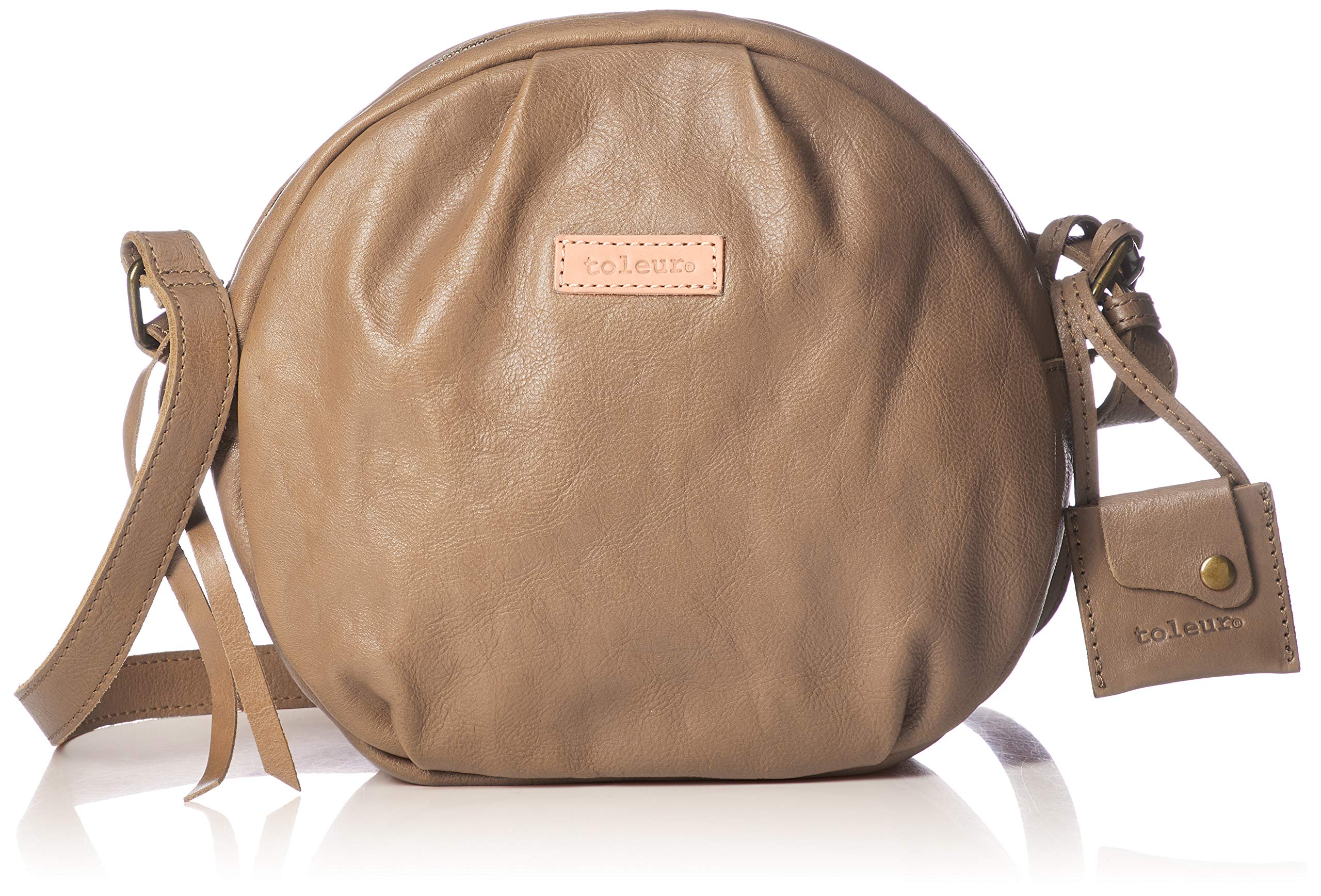 

Round shoulder bag in cow gray beige [Tora] leather,