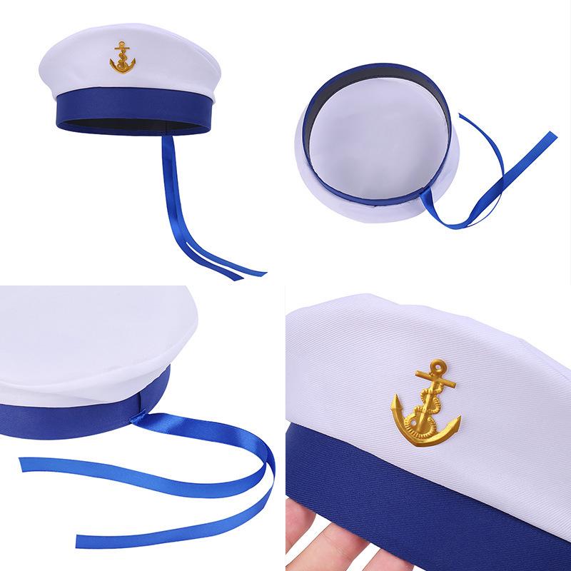 Sailor Hat with Blue Ribbons for Theme Parties and Stage Performances