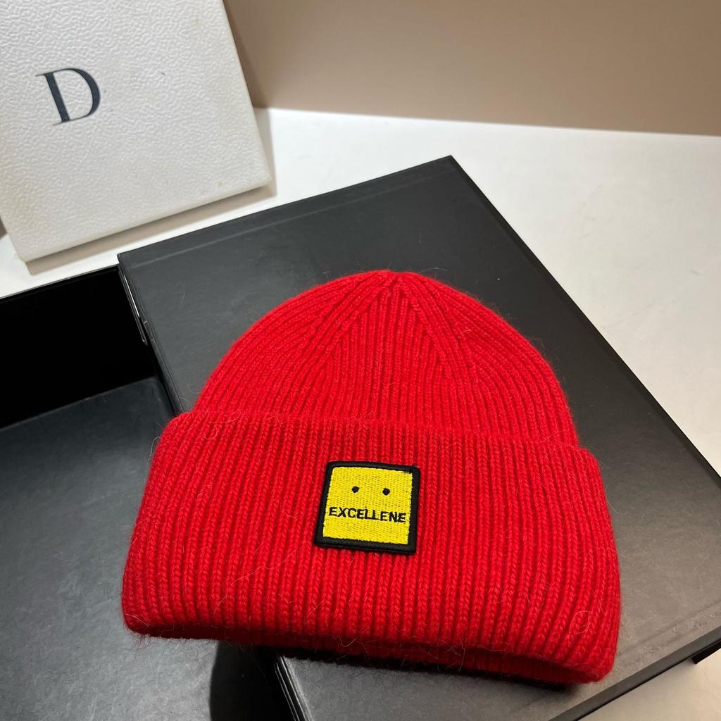 Square Expression Rabbit Fur Knitted Hat Fashionable Winter Warm Hat Couple's Ear Protection Woolen Hat