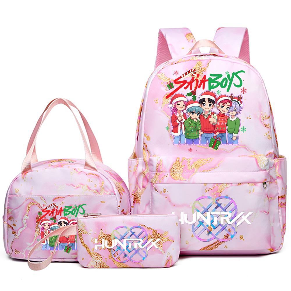 3Pcs/set Christmas Kpop Printed Backpack Handbag Pencil Case for Teenager Student Girl Boy Bookbag Schoolbag Women Large Capacity Travel Bag Kid Gift