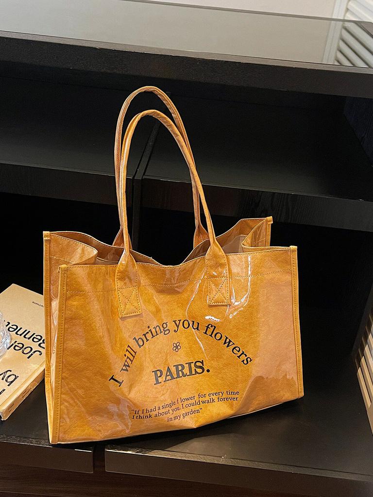 Waterproof Jelly Tote Bags PVC Letter Print Large Capacity Travel Handbags Summer Shopping Beach Shoulder Bag for Women