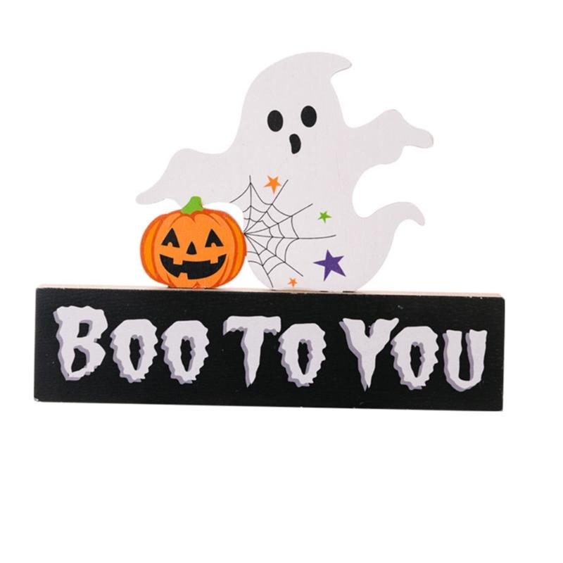 2Pcs Creative Halloween Gnomes Pumpkin Witch Figurines Wooden Block Table Sign For Festives Home Shelf Tiered Tray Decors