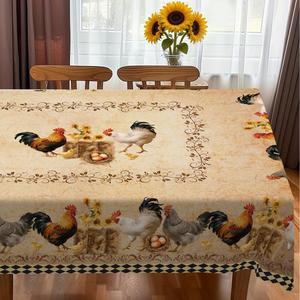 1pc Rooster Tablecloth 140x180cm Rustic Chicken Rectangular Polyester Table Cover for Home Kirchen Dining Room Table Decor