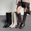 Niche Square Head Thick Heel Soft Leather High Trouser Boots Fried Street Hot Girl Height Increase White But Knee Knight Boots