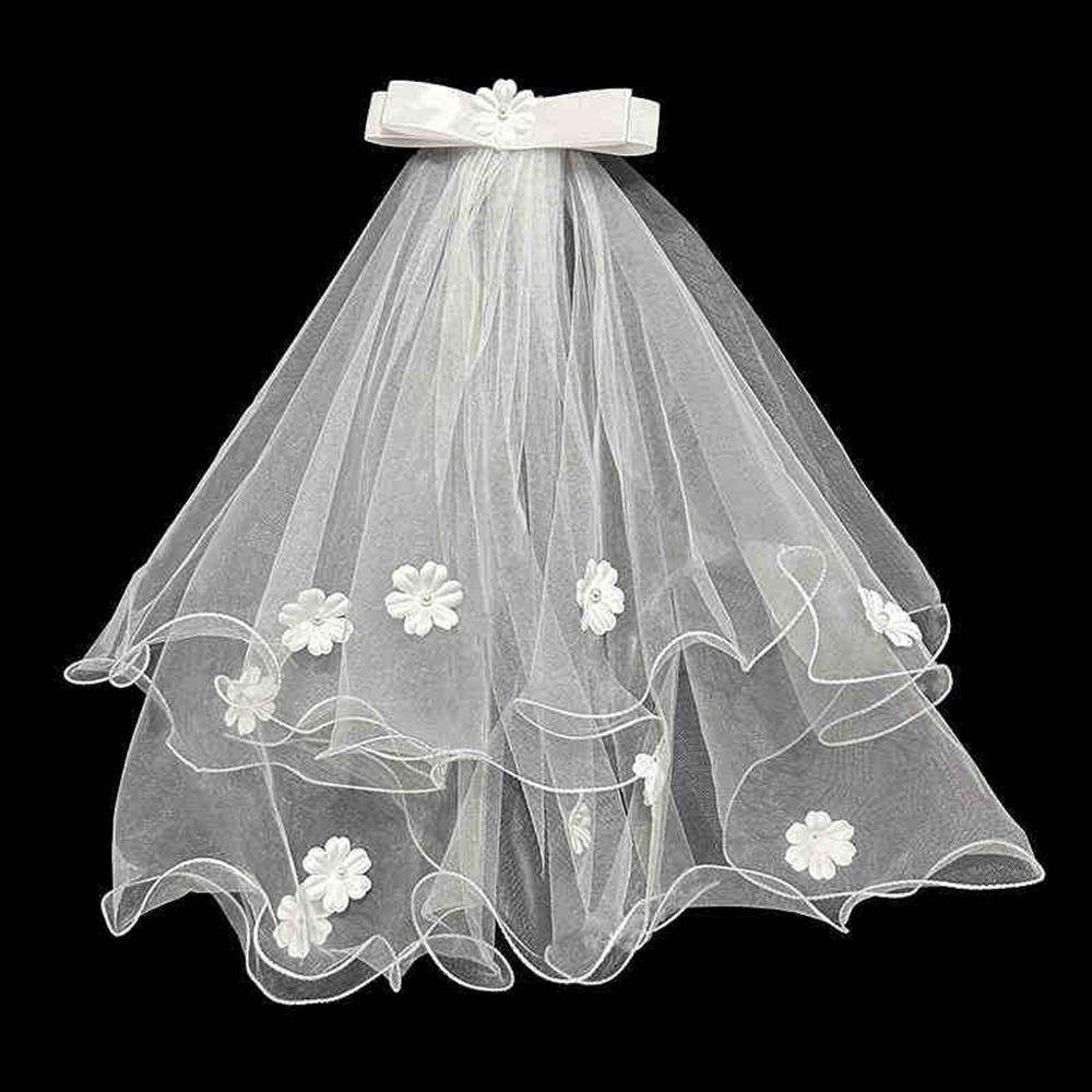 New Double Layer Bridal Veil Lace Edge White Women's Tulle Bow Puffy Photo Veil for Wedding Party