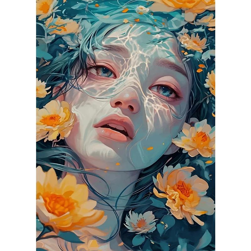 Retro Gorgeous Girl and Flower Portrait Art Poster Canvas Print Wall Painting Living Room Bedroom Home Decoration Aesthetics