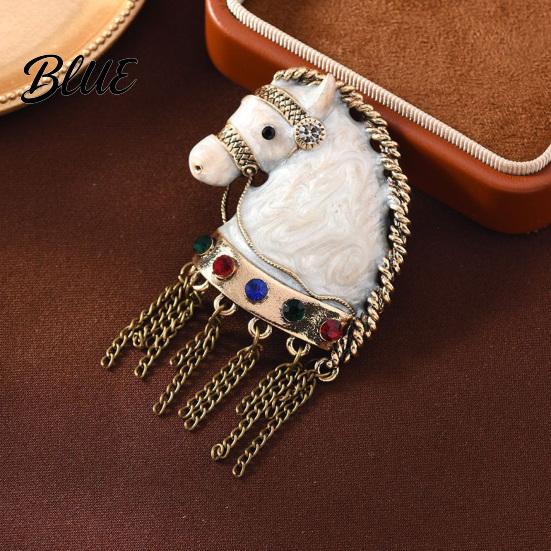 Horse Brooch Retro Tasseled Head Design Men Women Jewelry Pin