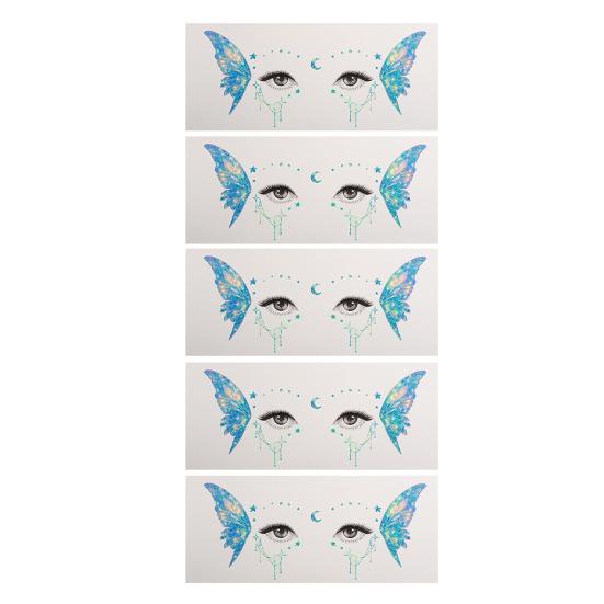 5 Sheets Glitter Butterfly Eye Stickers, Temporary Face Tattoos for Kids, Cartoon Decals for Festival Makeup, Party Decor