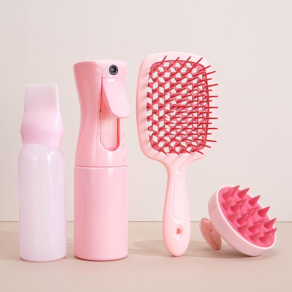 4 Teile/satz Rosa Silikon Kopfhaut Massage Kamm Entwirren Haar Pinsel Friseur Haar Farbstoff Applikator Flasche Salon Styling Werkzeuge
