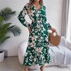 Women's V Neck Long Sleeve Floral Print Maxi Dress Casual Boho Flowy Dresses