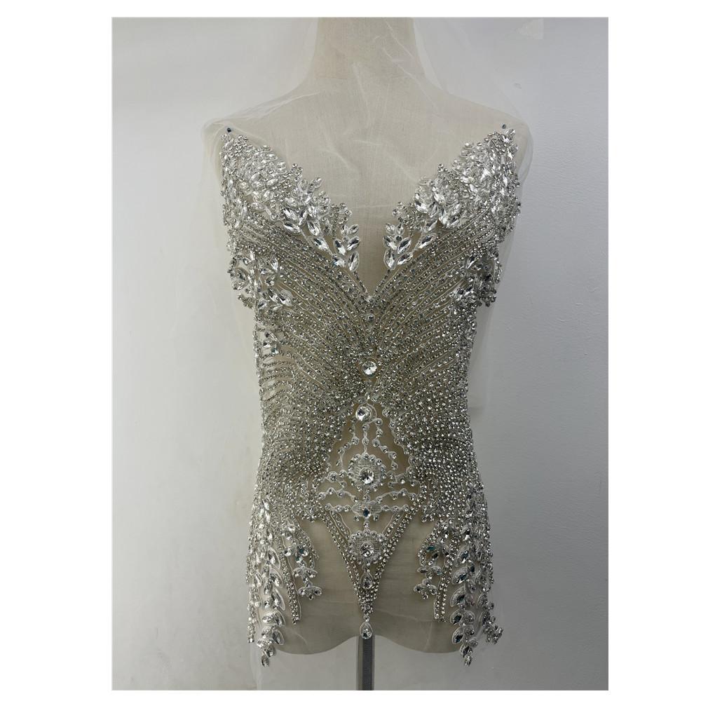 New Handmade Sew on Rhinestone Bodice Patches Appliques for Wedding Party DIY 57CM серебряный