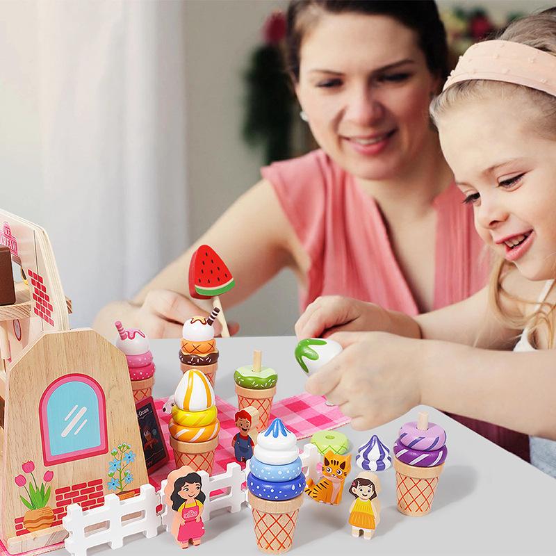 Wooden Afternoon Tea Ice Cream Dessert Simulation Tea Set Suit Portable Box Play House Educational Toys