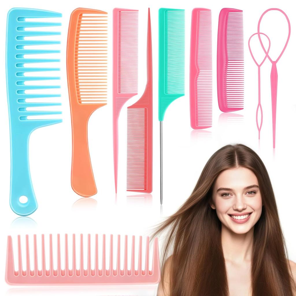 NICEMOVIC Comb for Women Wide Tooth Hair Combs & Rat Tail Comb Topsy Tail Hair Tool 10 PCS Hairs Combs Set Shaping Tool Suitable for Curling,