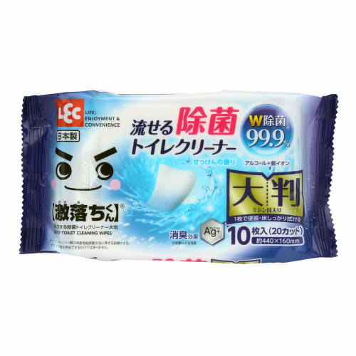 

LEC Gekiochikun Flushable Toilet Cleaner, 99.9% Disinfectant, Large Size, 10 Sheets (20 Cuts) - Double Disinfecting with Alcohol and Silver Ions