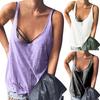 Kadın Rahat Düz Renk Kolsuz Dekolte Boyun Tank Top Gevşek Pamuk Yelek