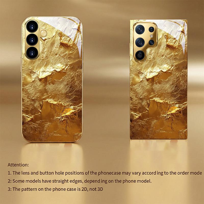 Gilded texture electroplated glass phone case suitable for Samsung Galaxy S26 S25 S24 S22 S21 S20 FE/Ultra/Plus anti drop