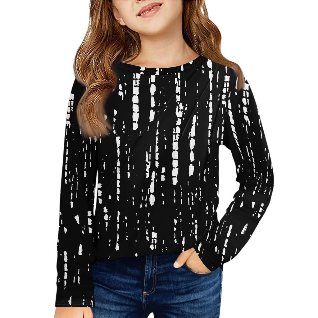 Dívčí tričko s dlouhým rukávem - Plisovaný kulatý výstřih, ležérní top