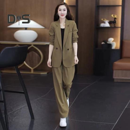 Σετ Γυναικείο Επίσημο Παλτό Παντελόνι 2 Τεμαχίων Μακρυμάνικο Διπλόκουμπο Ζακέτα Καρντιγκάν Μήκους Μέσης Φαρδύ Ίσιο Παντελόνι Ψηλόμεσο Επίσημο