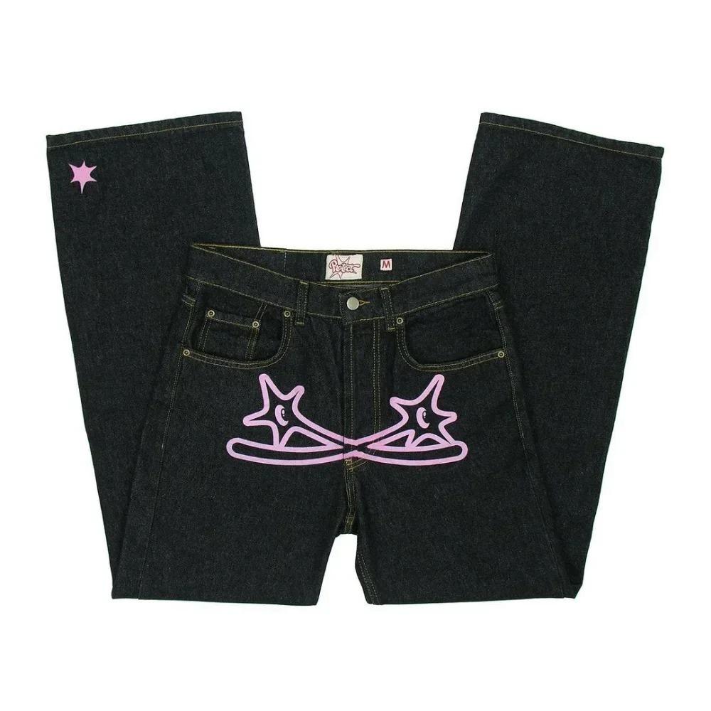 RogueWave Street Clothing Y2K Jeans Harajuku Letter Print Pattern Print Loose Jeans New High Waisted Wide Leg Pants