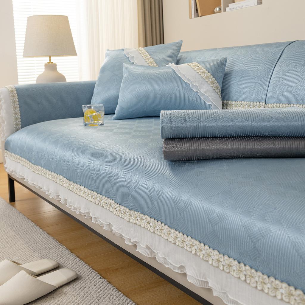 Ice Silk Sofa Cushion Summer Light Luxury Modern High-End Cream Style Sofa Cover Non-Slip Seat Cushion for Summer Backrest Cover Towel