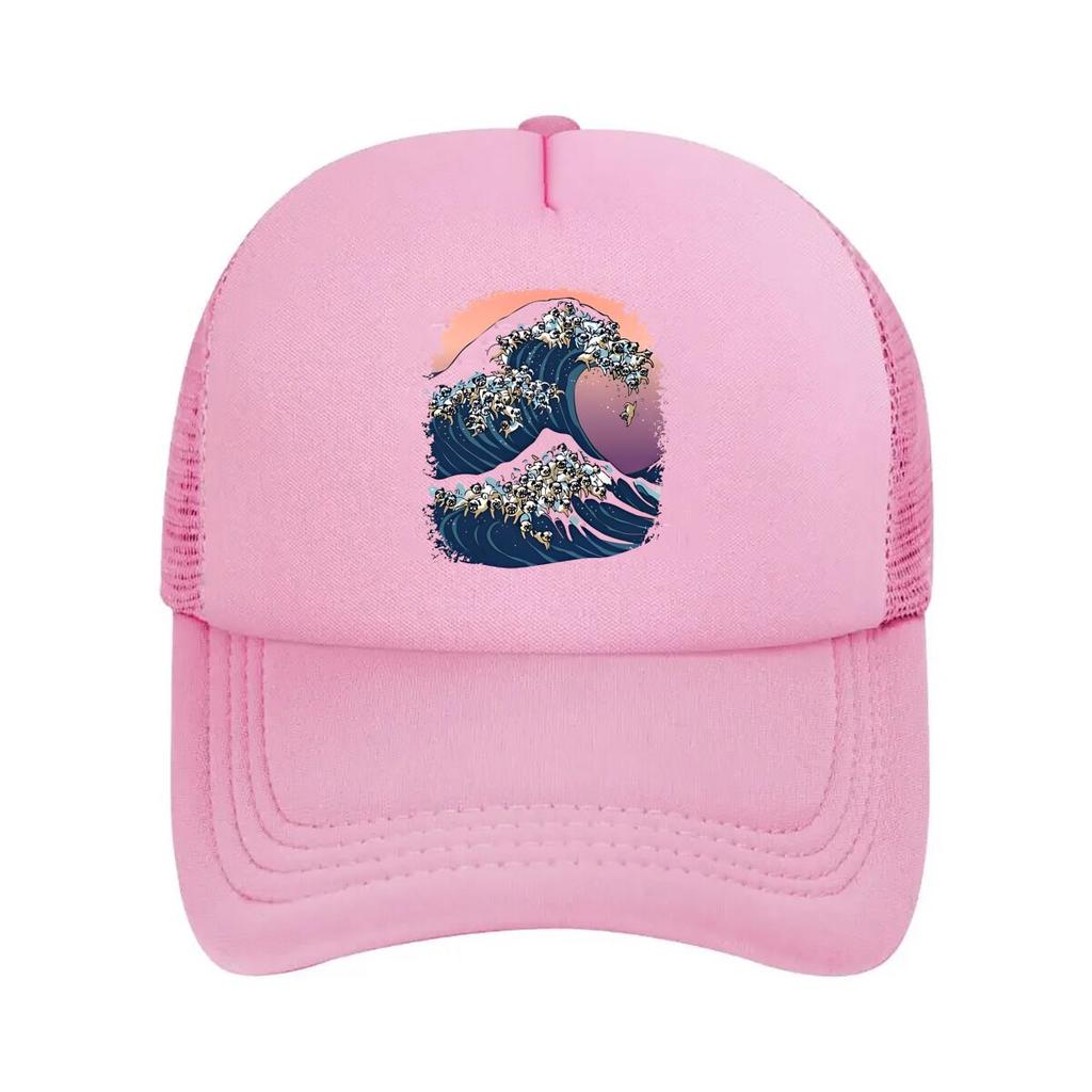 Wave of Cats Whimsical, Cat - Filled ‘Great Wave’ Parody Art Mesh Baseball Cap