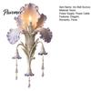Modern Iris Petal Lamp Bloom Wall Sconce, Vintage Floral Light with Faux Crystal Sconce Drops, Romantic Purple Ambient for Bedroom Living Room