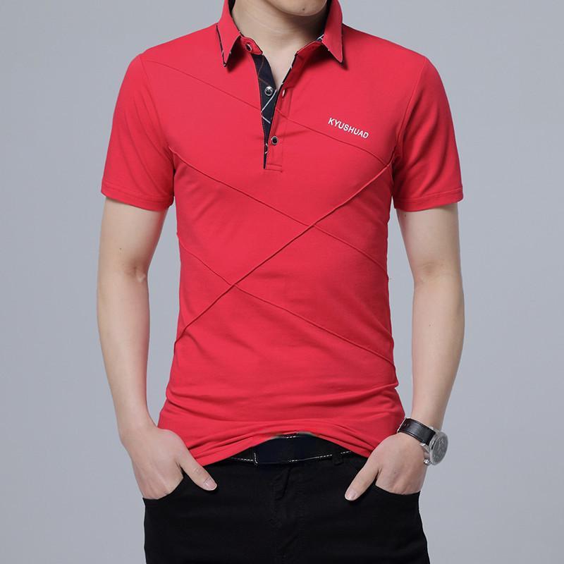 

Летняя повседневная хлопковая футболка-поло, мужская модная тонкая рубашка-поло с коротким рукавом, высококачественная деловая рубашка-поло, серая, черная 5XL красный