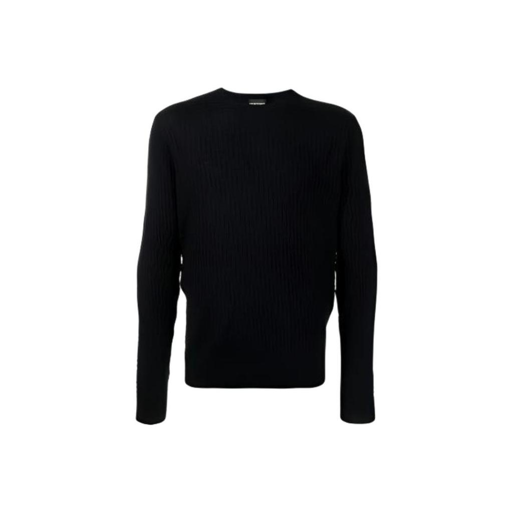 Emporio Armani Herringbone Pattern Knit Pullover Sweater Men Sweater Black 3K1MX9-1MZSZ-920