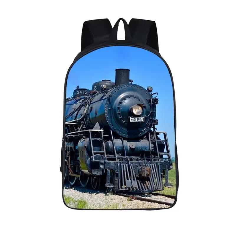 Old-fashioned Steam Train / Locomotive Pattern Backpack for Teenager School Bags Women Rucksack Travel Student Book Bags Gift