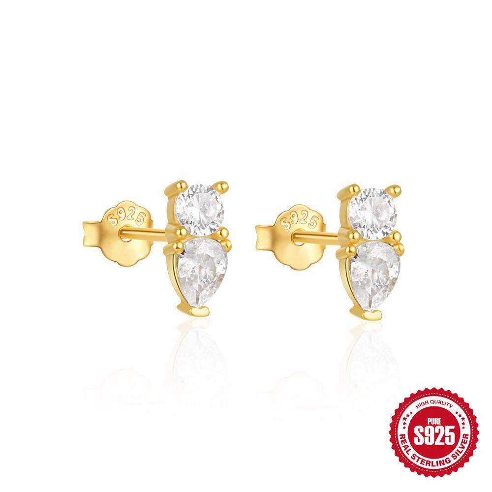 S925 Sterling Silver Irregular Ladder Geometric Quadrangram Water Drop Zircon Splicing Fashion Stud Earrings Earrings