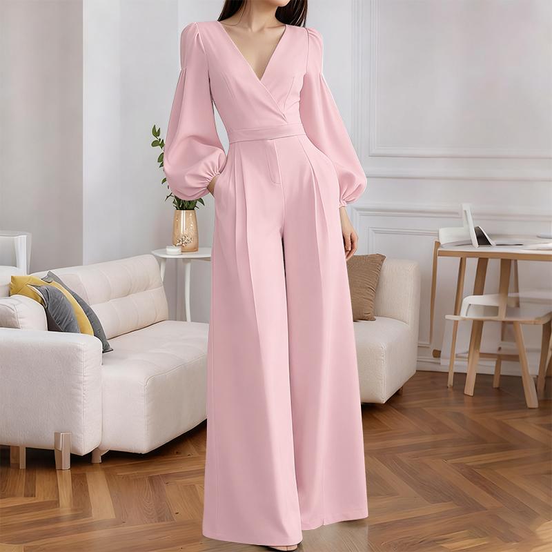 

ZANZEA Women Elegant V-Neck Casual Long Sleeve Wide Leg Jumpsuits 5XL рожевий