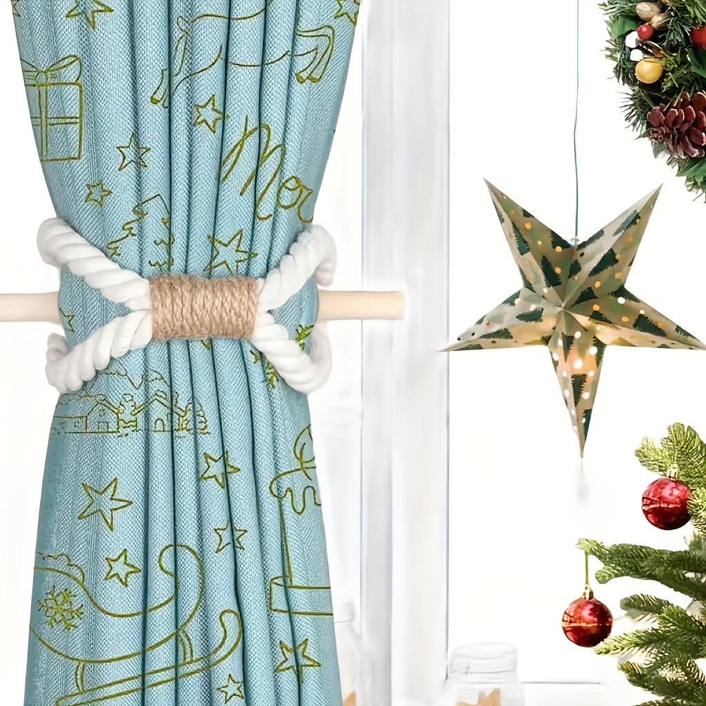 2pcs Boho Style Curtain Tiebacks, Rustic Solid Wooden Rods with Thick and Jute Rope, Simple Curtain Holdbacks for Bedroom & Living Room Decor