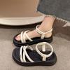 Fairy Wind Sandals Girl 2025 Summer New Korean Version Muffin Thick Sole Simple Thin Band Elastic Band Roman Sandals Woman