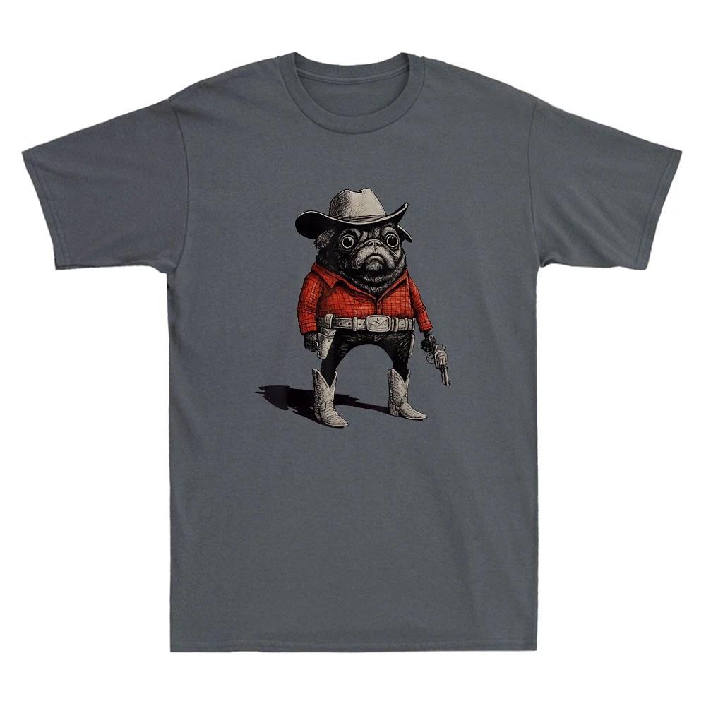 Men s and Women s T-shirts Cowboy Pug Dog Funny Western Outfit Red Pug With Gun Meme Novelty XS