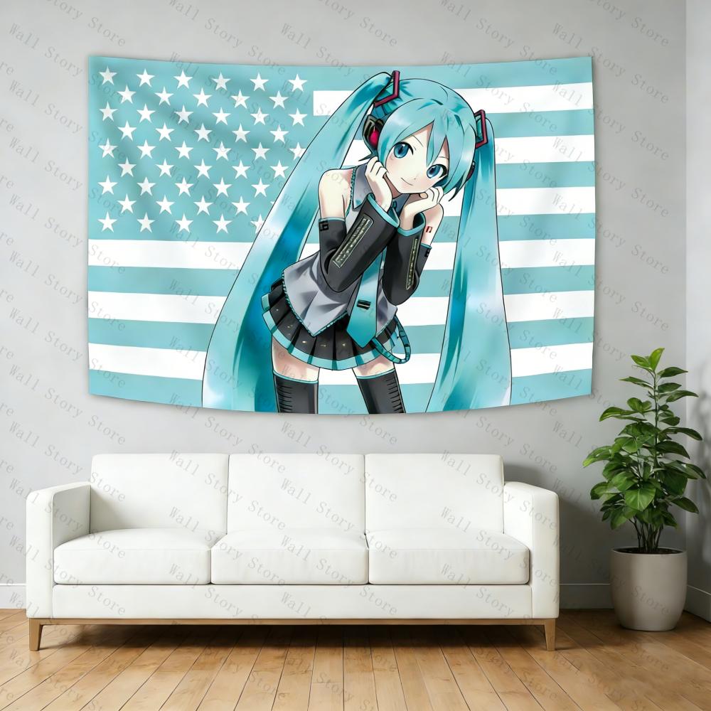 

Miku American Flag Tapestry Anime Background Dormitory Bedhead Tapestry Living Room Tapestry Bedside Sofa Background Tapestry 74x94cm(29x37in)