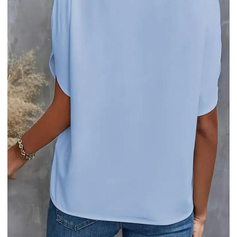 Damen 2025 Sommer Casual Einfarbig V-Ausschnitt Locker Bluse Tops für Damen