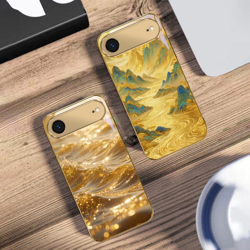 Golden landscape For IPhone 17Pro Max 16 17 Pro 15 Pro 14 13 Plus 12 Mini 11Pro Max XR 16E 17Air Golden glass phone case