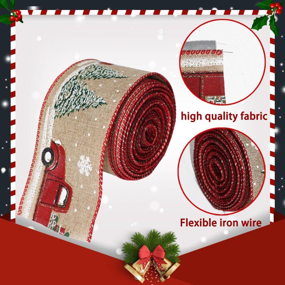 Printed Design Linen Christmas Ribbon Snowflake Print Red Green Wire Edge Ribbon 5M Roll Linen Ribbon DIY Crafts