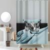 Cat Brushing Teeth Shower Curtain Bathroom Product Waterproof Durable Polyester Fabric Room Decoration cortinas With 12pcs Hooks
