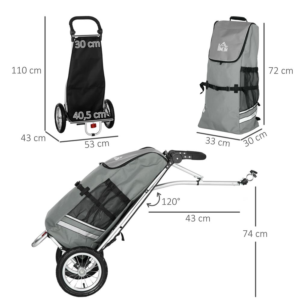 3-in-1 Shopping Trolley Shopping Cart Bike Trailer Hand Truck, 53 X 43 X 110cm, Gray+Silver