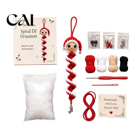 Schneemann Häkelanleitung Puppe Spiral-Ornament DIY-Set, Feiertags Bastelset mit Garnprojekt Weiches Garn, Perlen, Weihnachtsbaum-Hänger für Fenster
