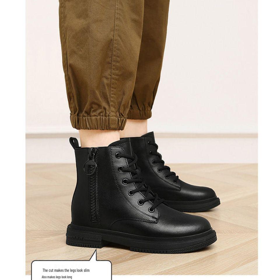 Genuine Soft Leather Women's British Style Ankle Boots - Non-slip Fleece-lined, Autumn/Winter Versatile Martin Boots for Men and Women