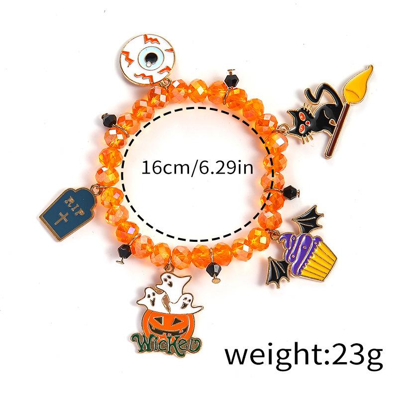Halloween Beaded Stretch Bracelet for Women Ghost Pumpkin Spider Cat Witch Charm Costume Jewelry