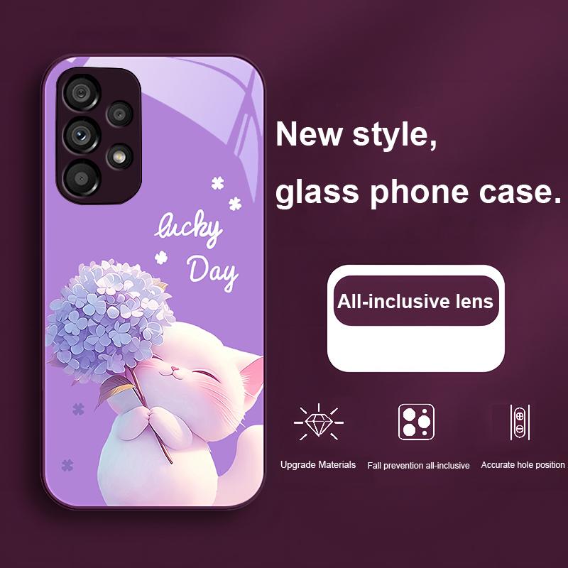 

Кот с цветами Чехол из закаленного стекла для Samsung Galaxy S23 U Ltra 24 Plus S20 P Lus 21 FE S25 Ultra A70 A72 73 51 52 53 Samsung S23 Plus