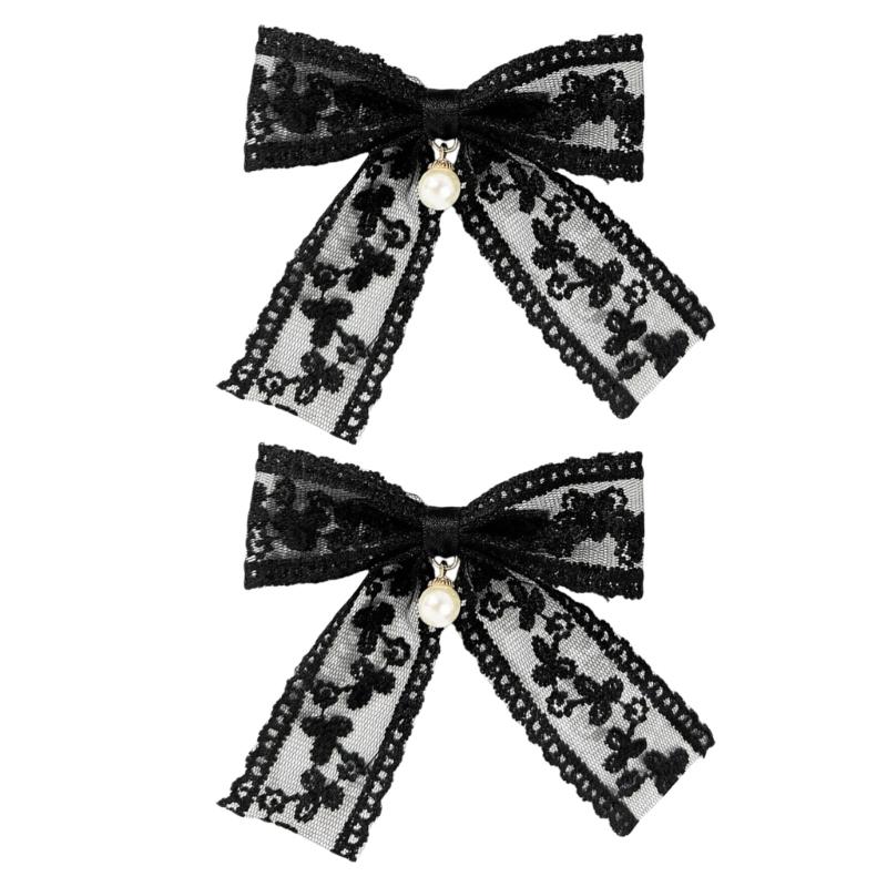 

Lace Bows Hair Clip 2000s Trend Side Clip Bows Pearls Bowknot Balletcore Pearls Hairstyling Photo Props 1
