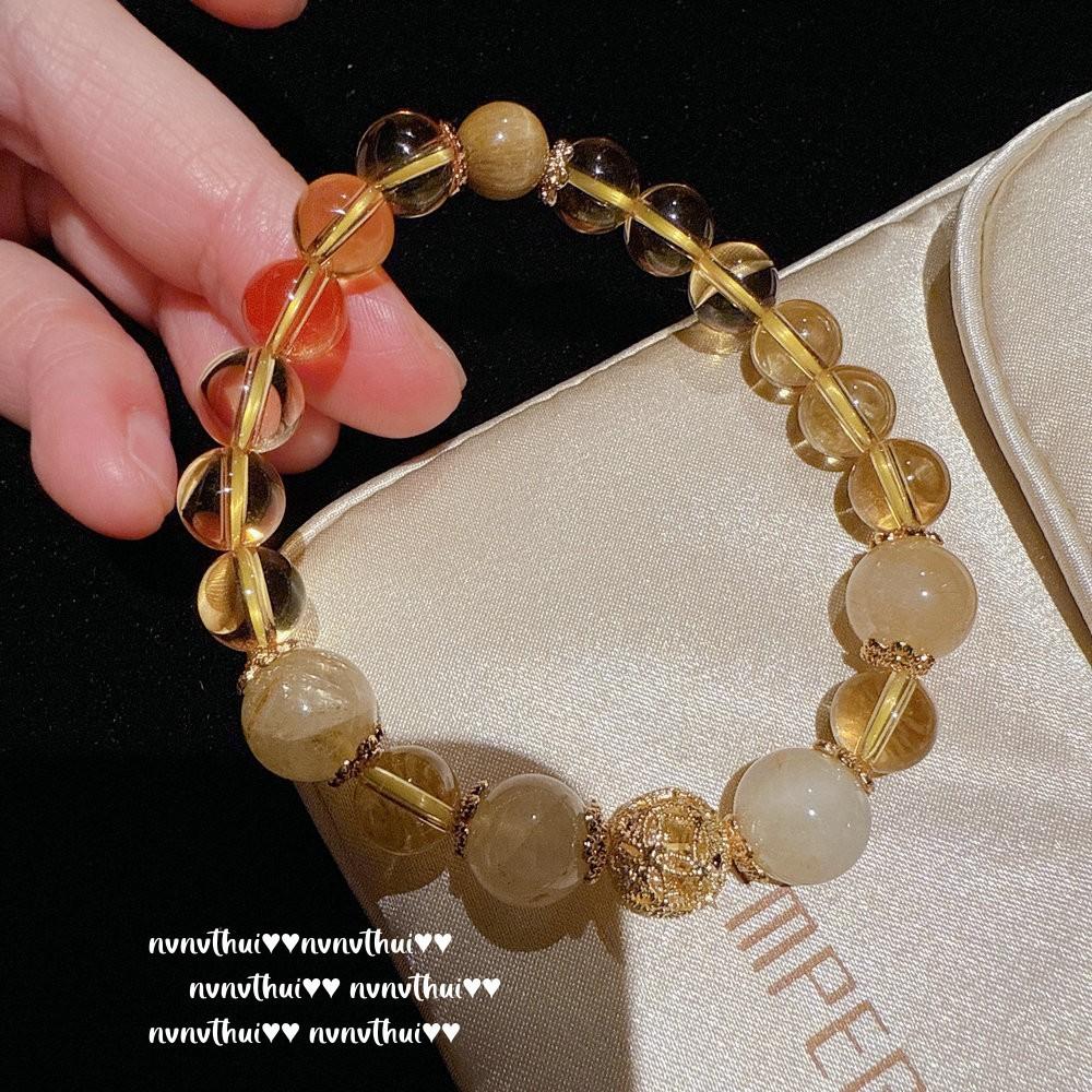 Ancient Gold Chiseled Motto Blessing Bead Citrine Bracelet, New Chinese Style, Gold String Line Car Flower Lace Zircon Bracelet