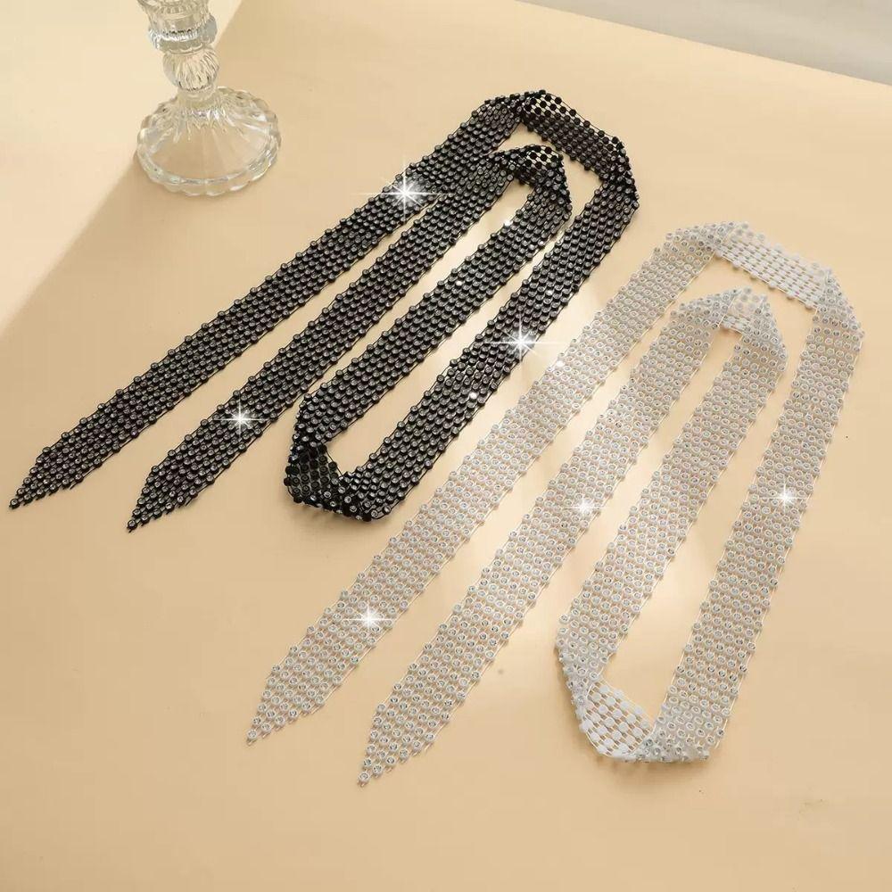 Trendy 1.3M Long Bling Scarf Neckerchief Sparkling Luxury Choker Necklace Shiny Rhinestones Tie Daily/Party/Dance